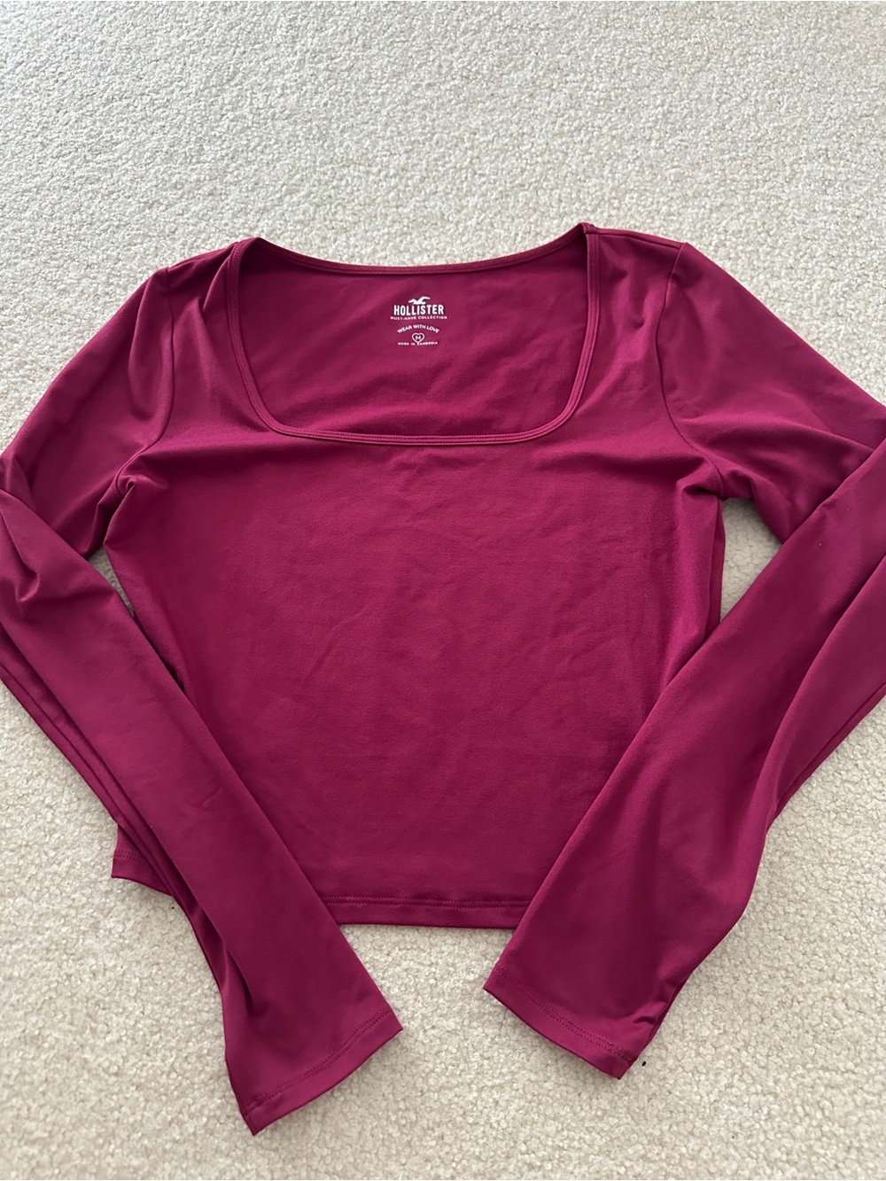 Hollister Long Sleeve Square Neck Top - Deep Berry